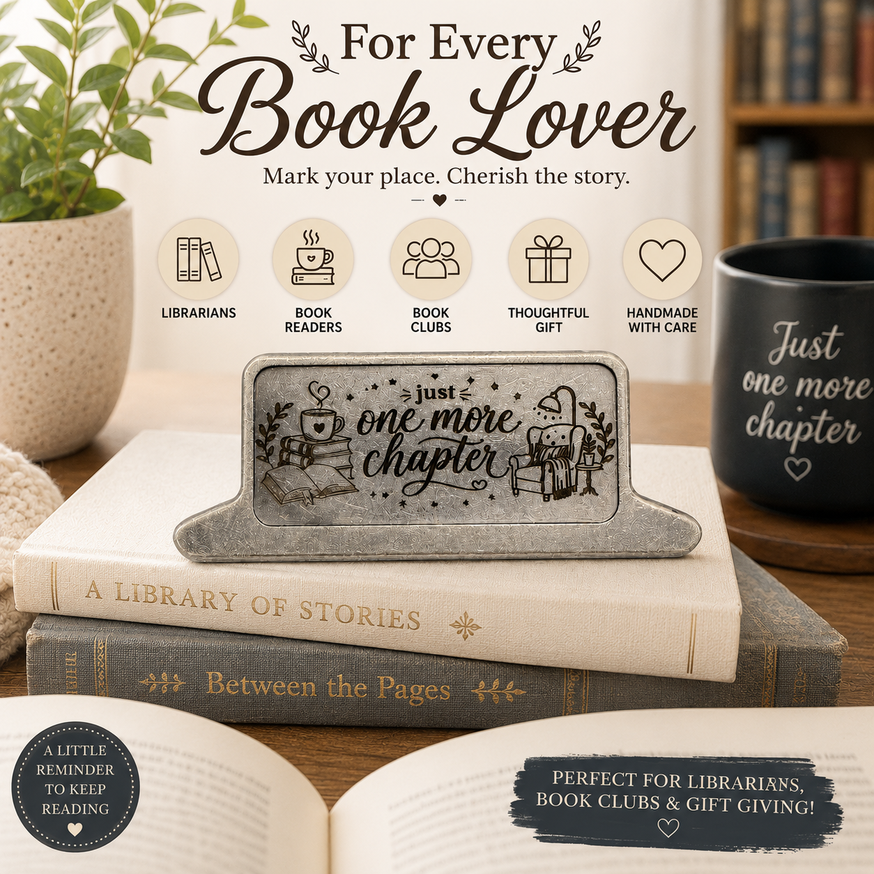 “Just One More Chapter” Engraved Metal Book Clip