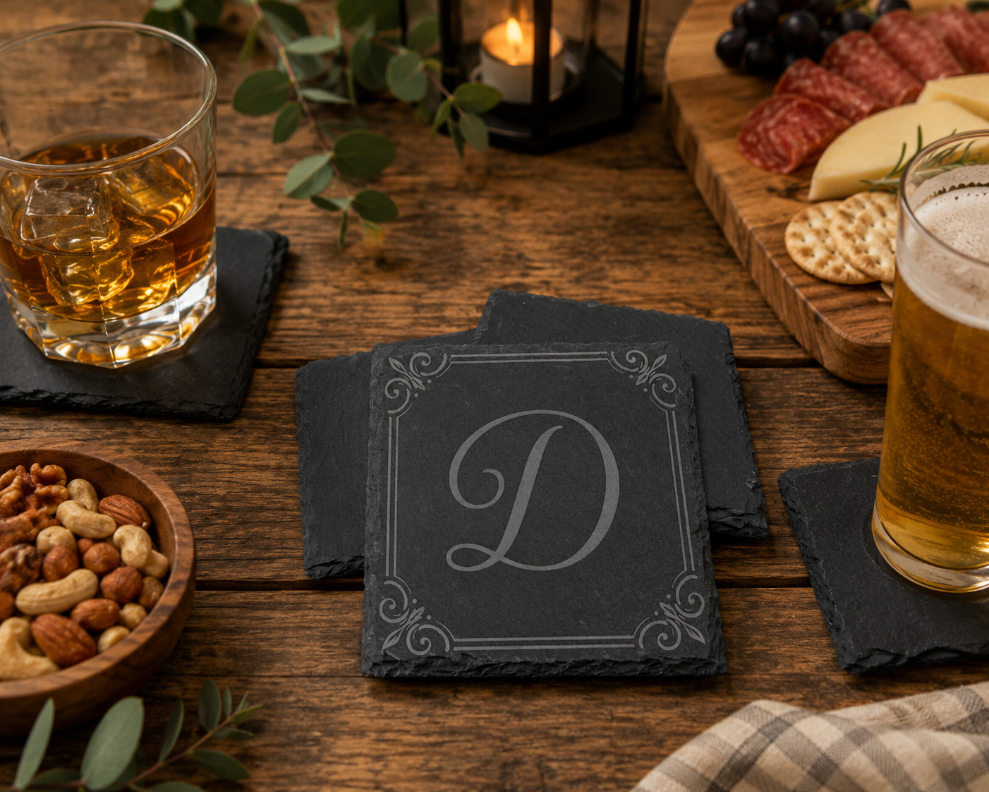 Personalized Engraved Slate Coaster Set – Set of 4