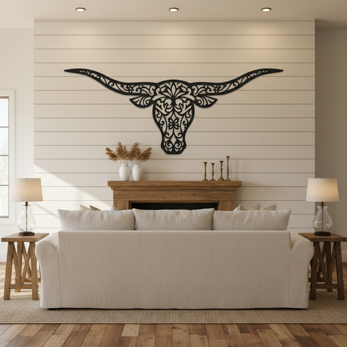 Custom metal wall art Texas longhorn silhouette in matte black